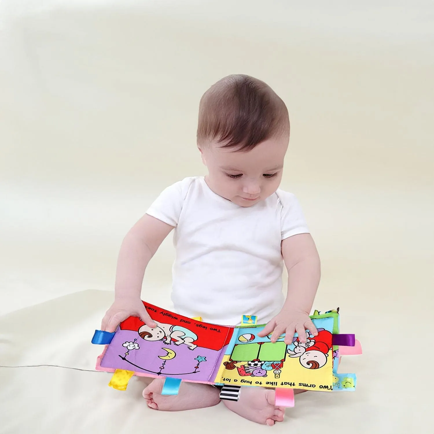 Baby Moo Little Learner Baby With Squeaker And Rustle Paper Sound Cloth Book  - Blue