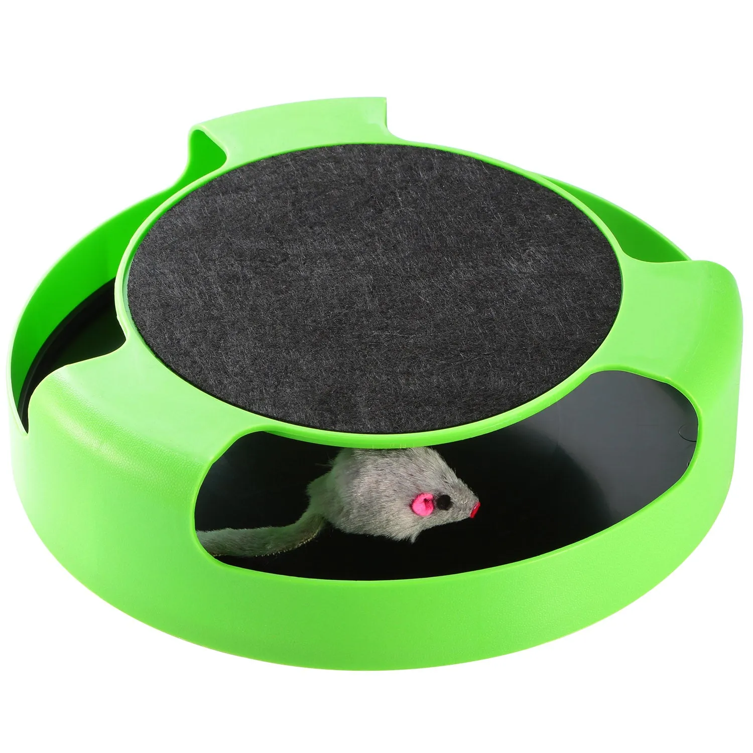 Cat Interactive Scratching Toy w/ Rotating Running Mouse Catching Plate Non-toxic Claw Kitten Toys