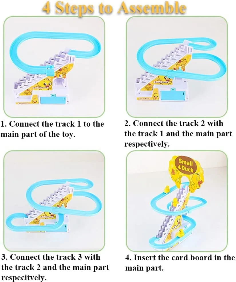 ToysEpic 3 Duck Slide Toy Set, Funny Automatic Stair-Climbing Cartoon Race Track Set Toy for Kids Funny Duck Climbing Stair with Music and Light (Duck Slide Toy)