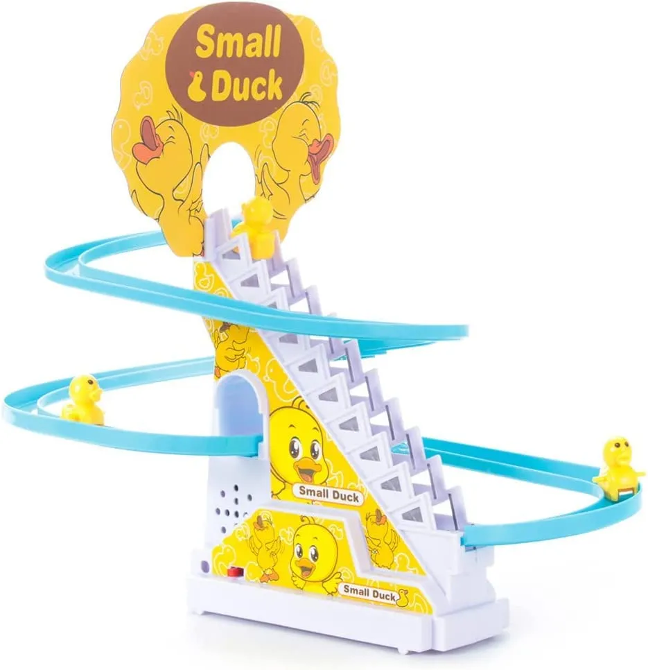 ToysEpic 3 Duck Slide Toy Set, Funny Automatic Stair-Climbing Cartoon Race Track Set Toy for Kids Funny Duck Climbing Stair with Music and Light (Duck Slide Toy)