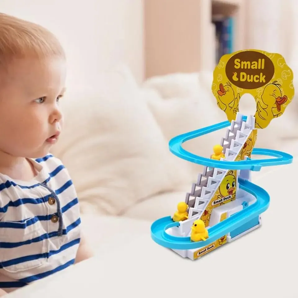 ToysEpic 3 Duck Slide Toy Set, Funny Automatic Stair-Climbing Cartoon Race Track Set Toy for Kids Funny Duck Climbing Stair with Music and Light (Duck Slide Toy)