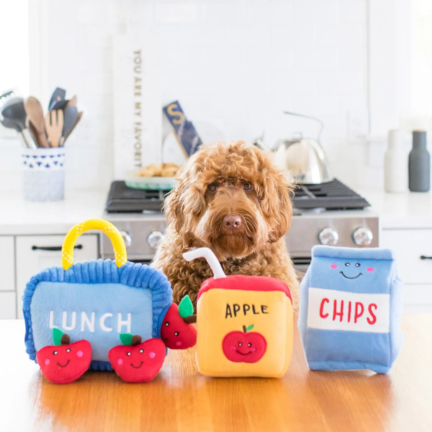 Zippy Paws Zippy Burrow Lunchbox with Apples Interactive Puzzle Plush Dog Toy